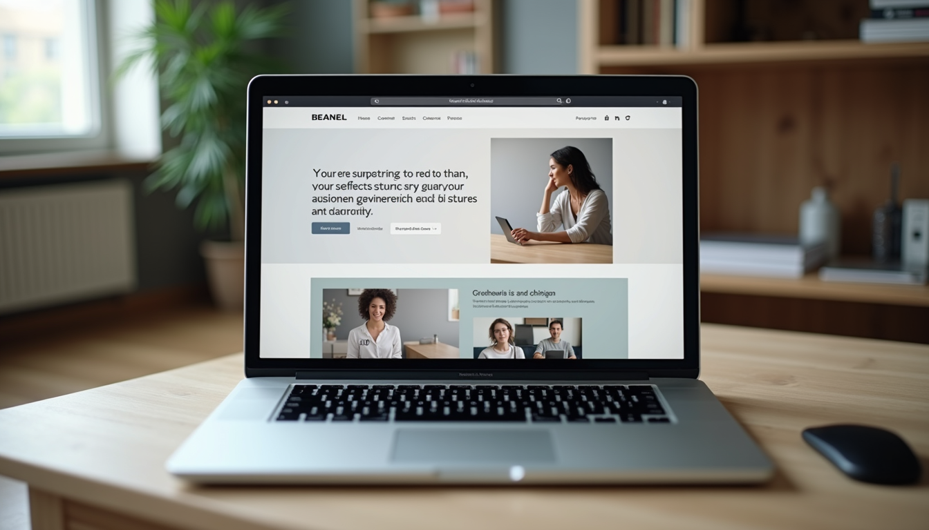 High angle view of a sleek laptop displaying a responsive website