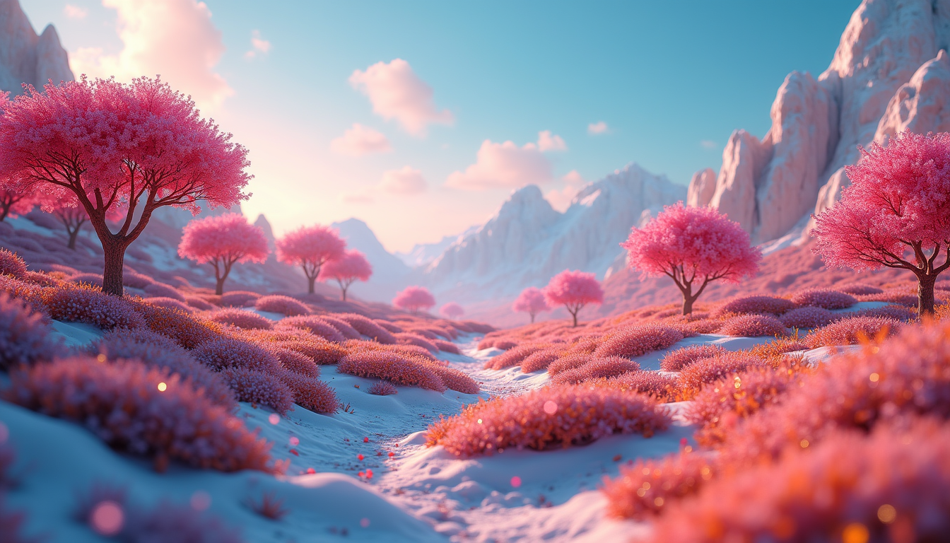 Eye-level view of a vibrant digital landscape created with AI technology