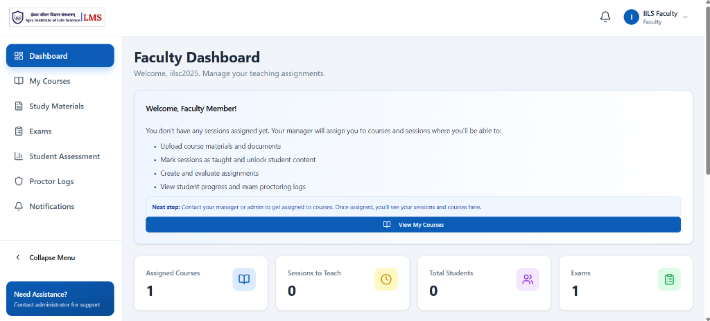 Faculty dashboard for teaching and assessment workflows