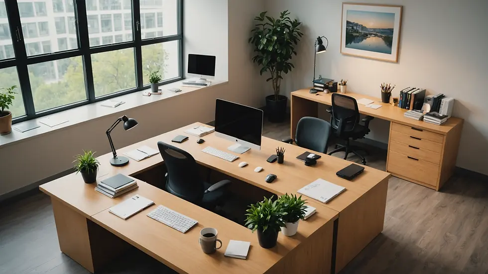 High angle view of a serene office space promoting mental health
