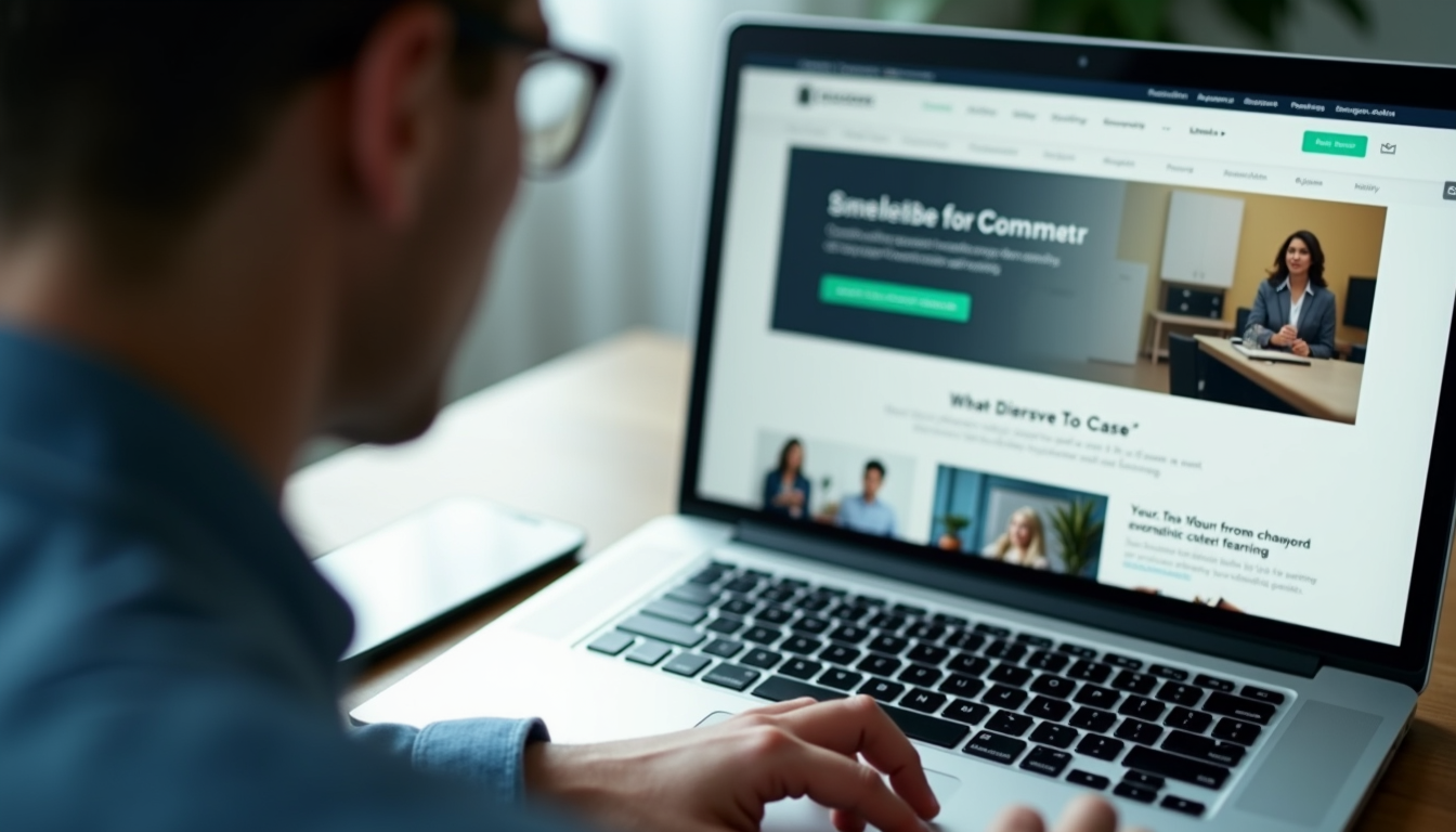 High angle view of a branded homepage showcasing logo and graphics