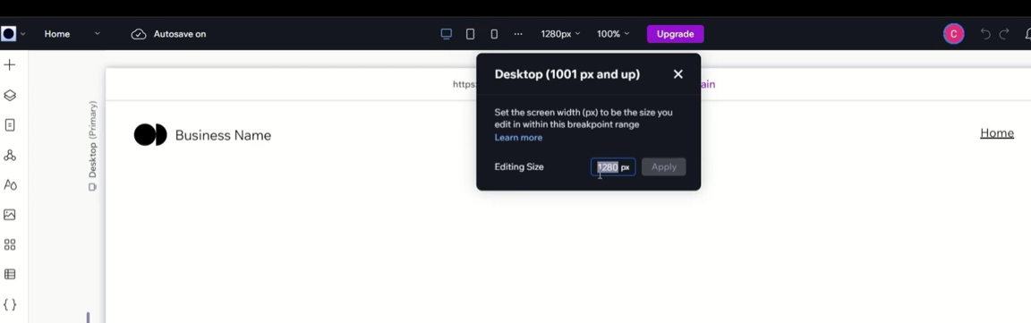 Update Screen Size in Wix Studio
