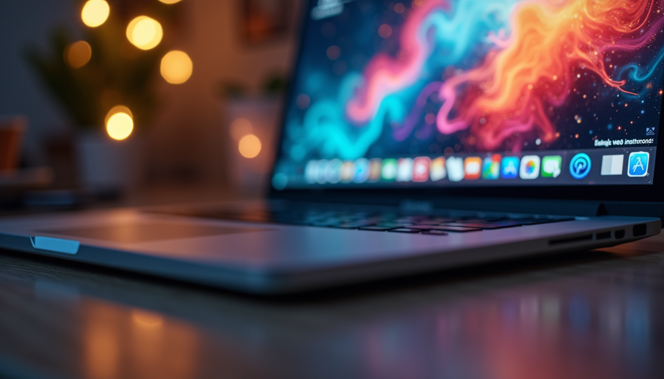 Close-up of a laptop with a colorful website design on the screen