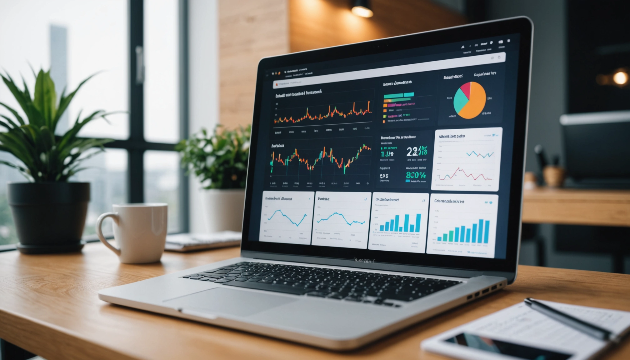 Wide-angle view of a website analytics dashboard