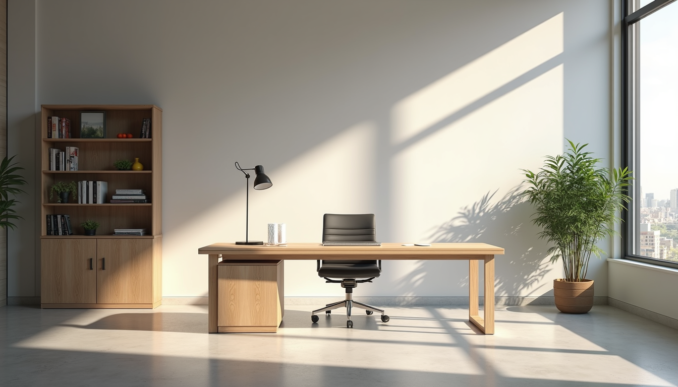 Eye-level view of a modern office with simplistic design furniture