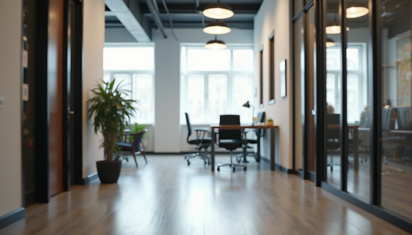 Eye-level view of a stylish office environment with a modern design