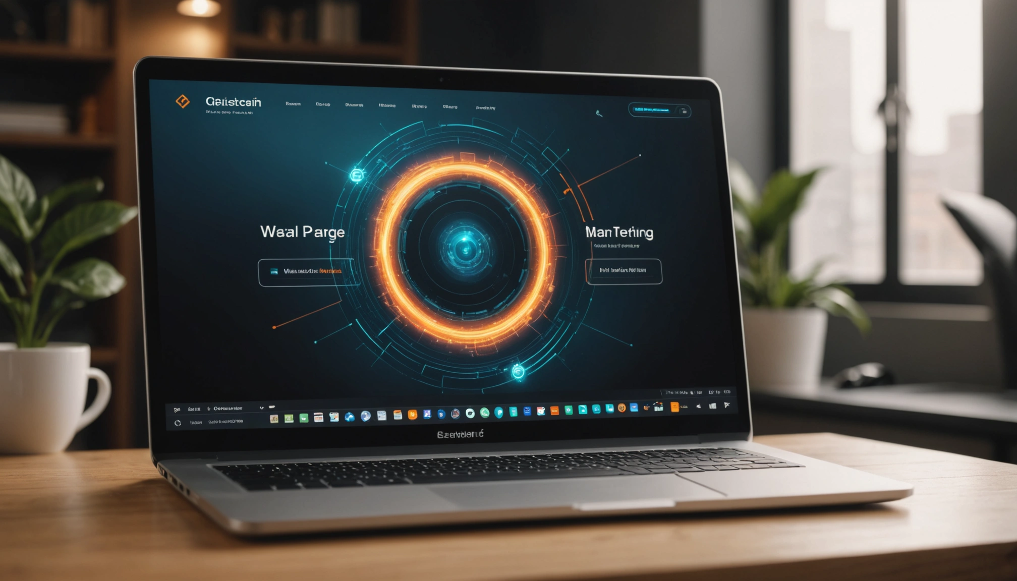 Eye-level view of a laptop displaying a well-designed landing page