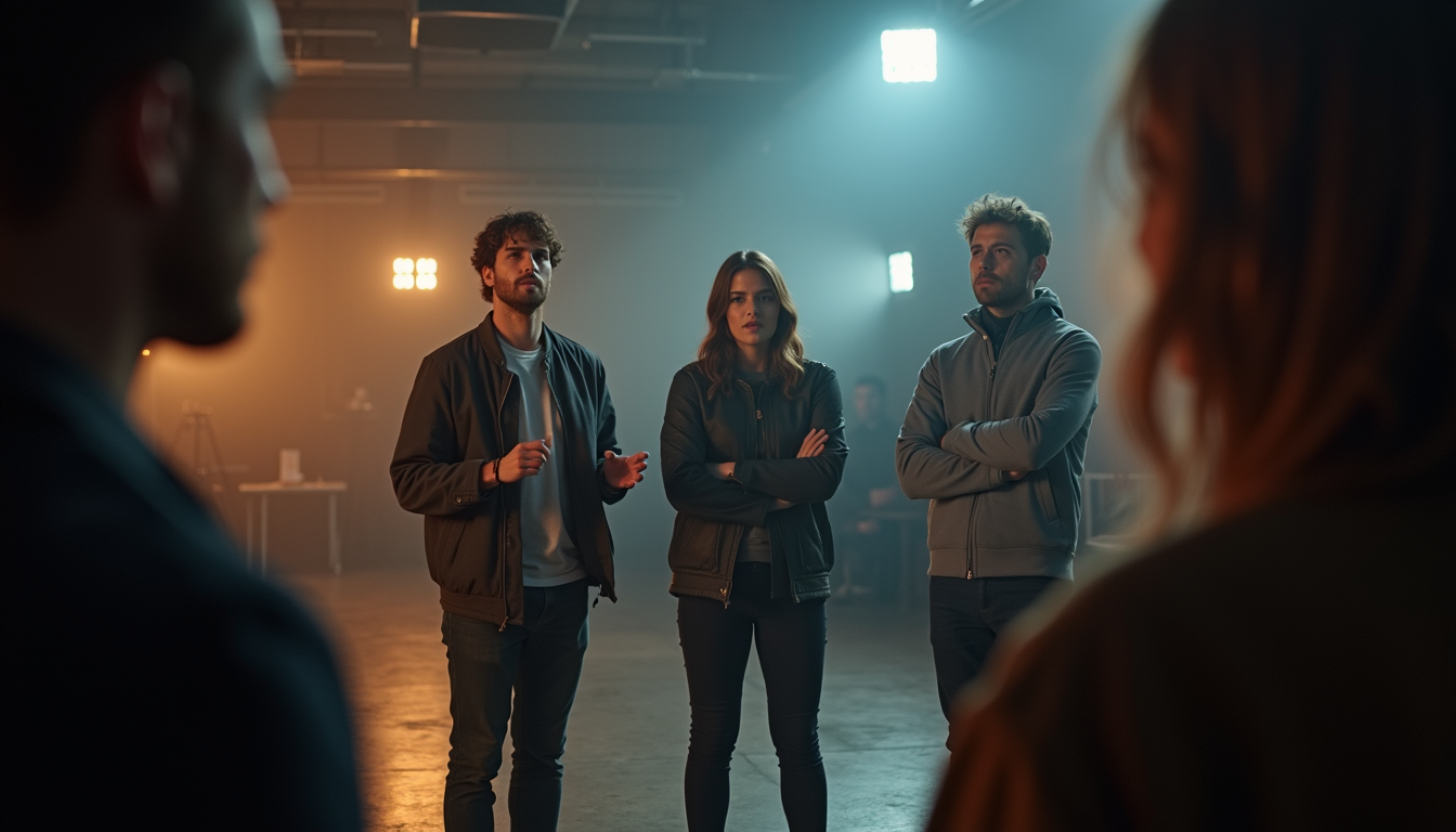 Eye-level view of a casting session with actors auditioning