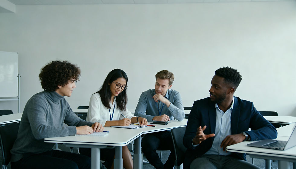 Illustration representing the course Corporate English Training in a modern educational setting.