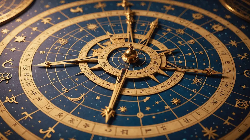 Close-up view of astrological chart with various celestial symbols