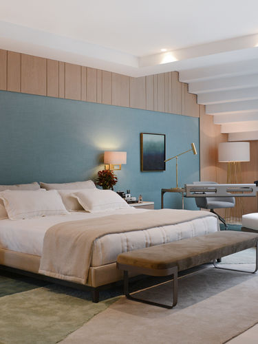 Detalhes do quarto de casal que esteve na Mostra Artefacto Goiânia 2021 assinado pelo escritório Anna Paula Melo Arquitetura