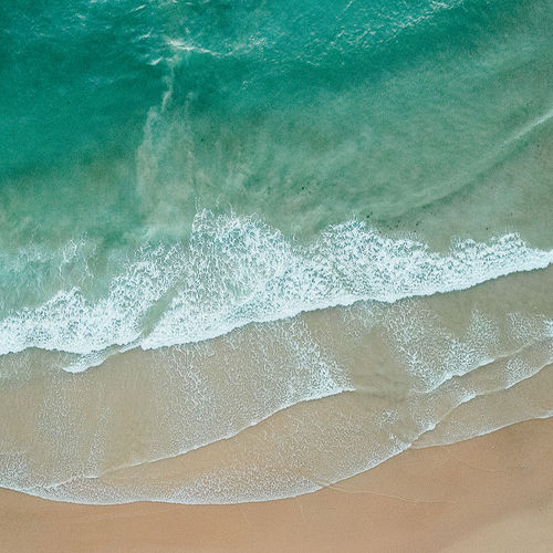 Beach with aqua water, from above