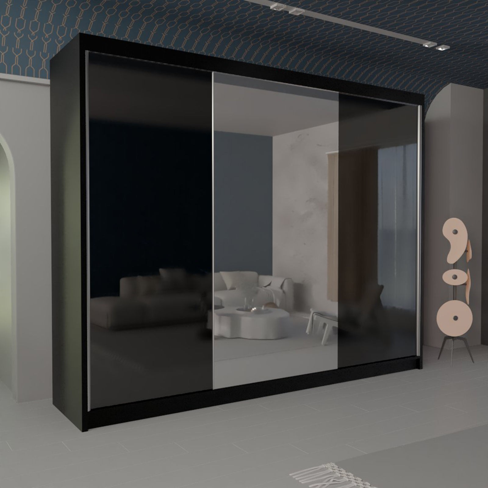 Vikas Black Sliding Wardrobe