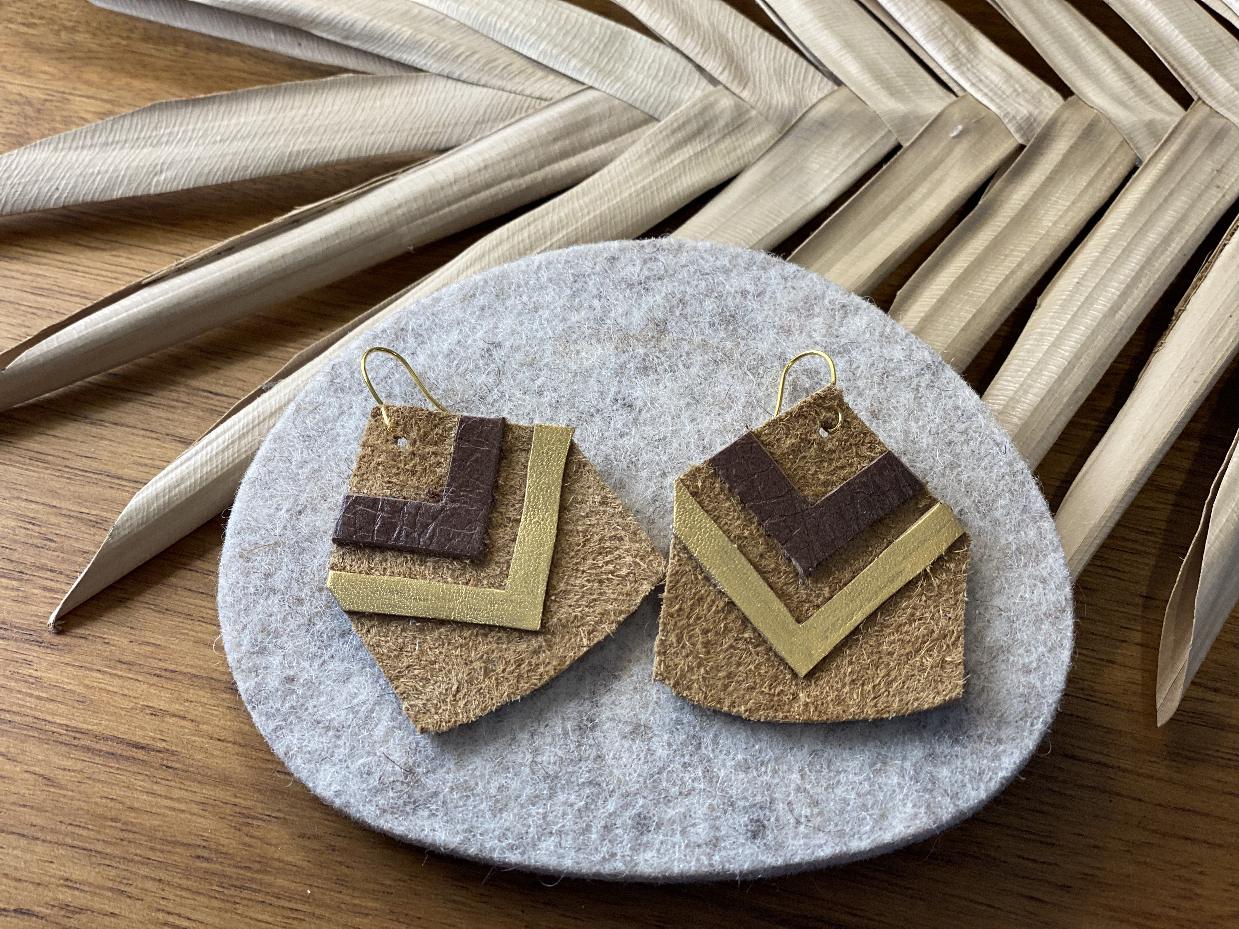 Collaged Leather Chevron Earrings