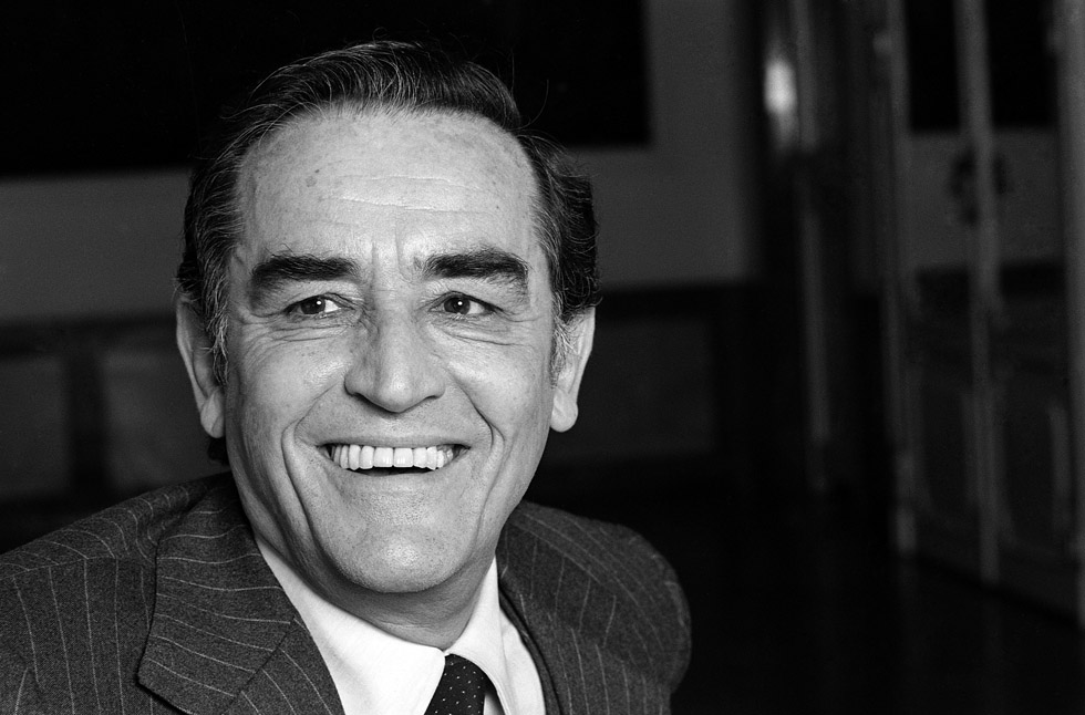 Vittorio Gassman  lors du tournage du film "Benvenuta"  d'André Delvaux le 3 mars 1983.