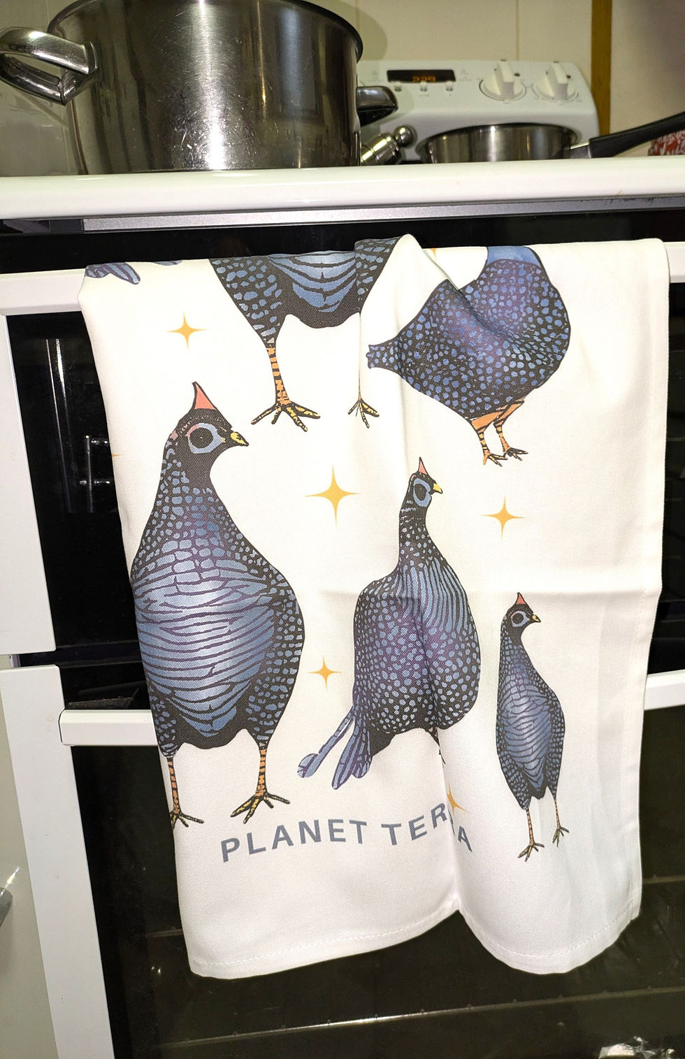 Thumbnail: Guinea Fowl Print Certified Organic Cotton Tea Towels printed in Australia