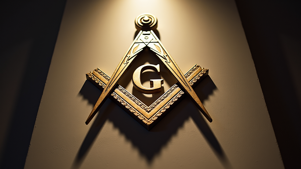 High angle view of a Freemason emblem embellished on a wall