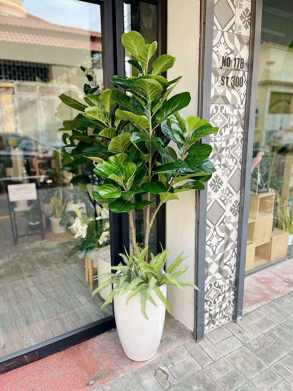 Thumbnail: Artificial fiddle leaf plant in white ceramic pot 