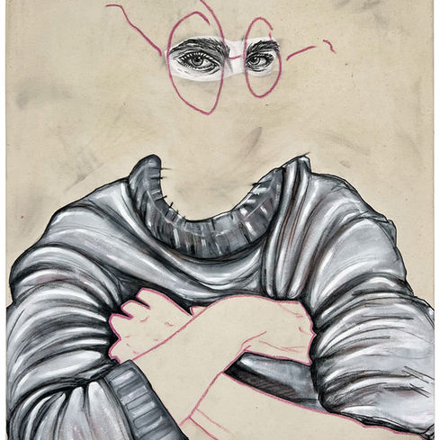 PROF, 2023
oil, edding and oil pastels on raw canvas
100 x 80cm