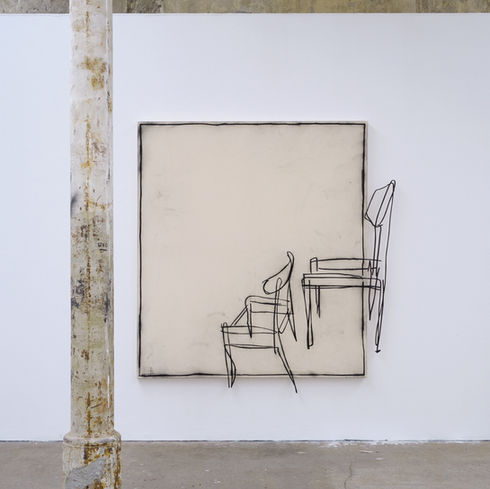 CR1 (unsolicited advice), 2022
oil and charcoal on raw canvas and wood
191 x 180 cm