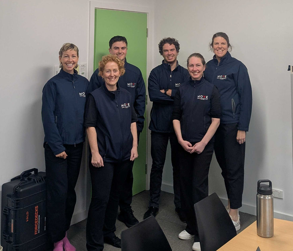 Team of Physios at Move Sports Physio & Pilates in Geelong - all smiling Vald force decks behind them