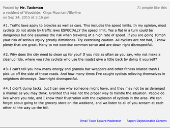 A Response to "Tacks scattered on Woodside roads are hazard to bicyclists"