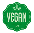 Green round logo with the words Vegan 100%