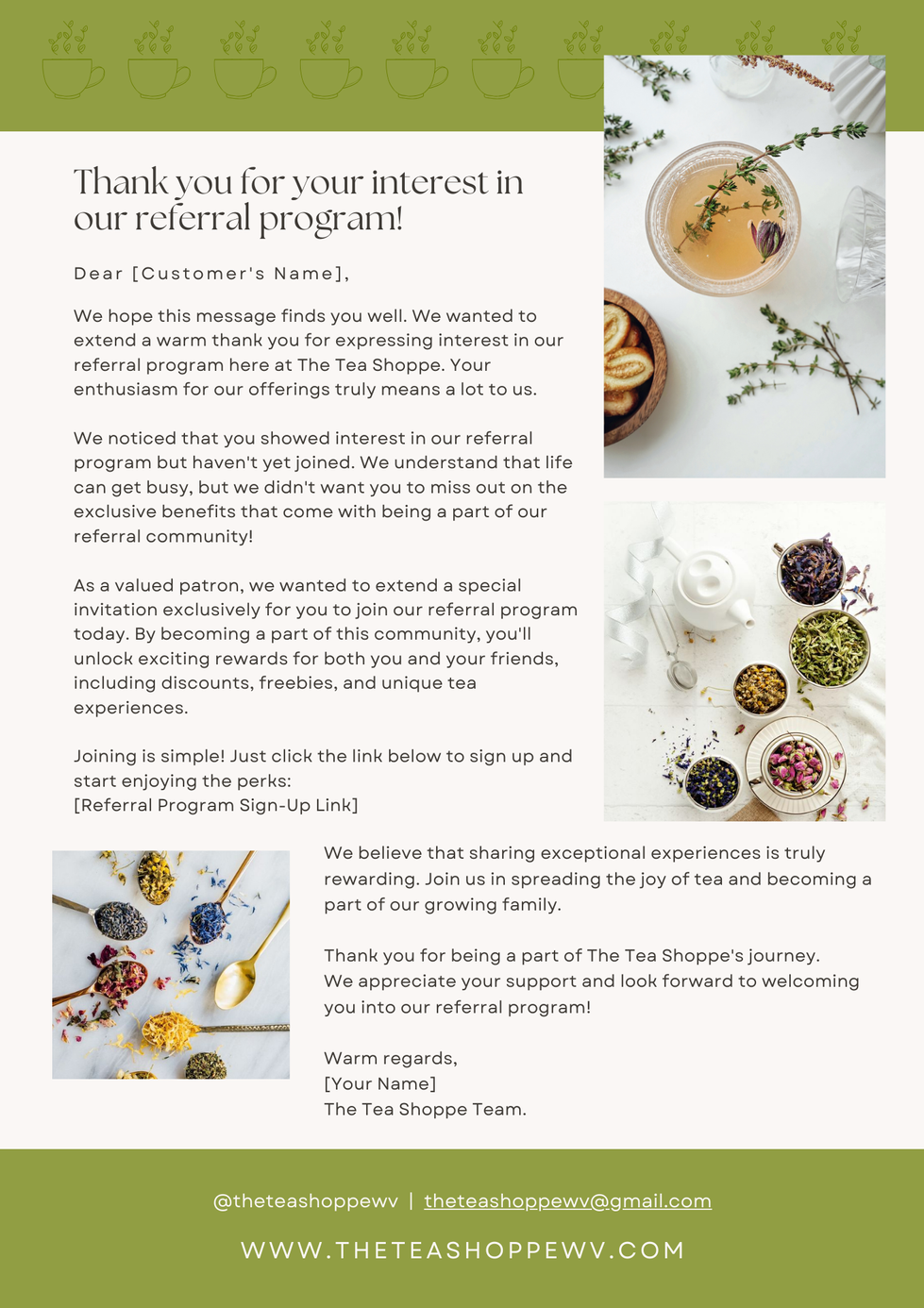 The Tea Shoppe Email Example 2