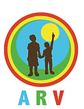 Australian Refugee Volunteers ARV Logo -  Mentor and Buddy connecting with a blue sky and yellow sun.