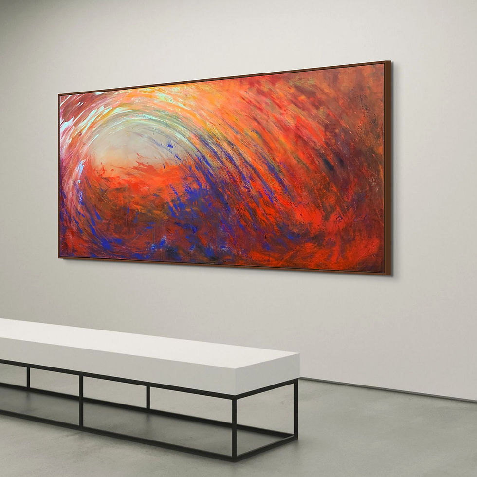 Kleurrijk abstract schilderij met expressieve vormen en levendige kleuren voor modern interieur.