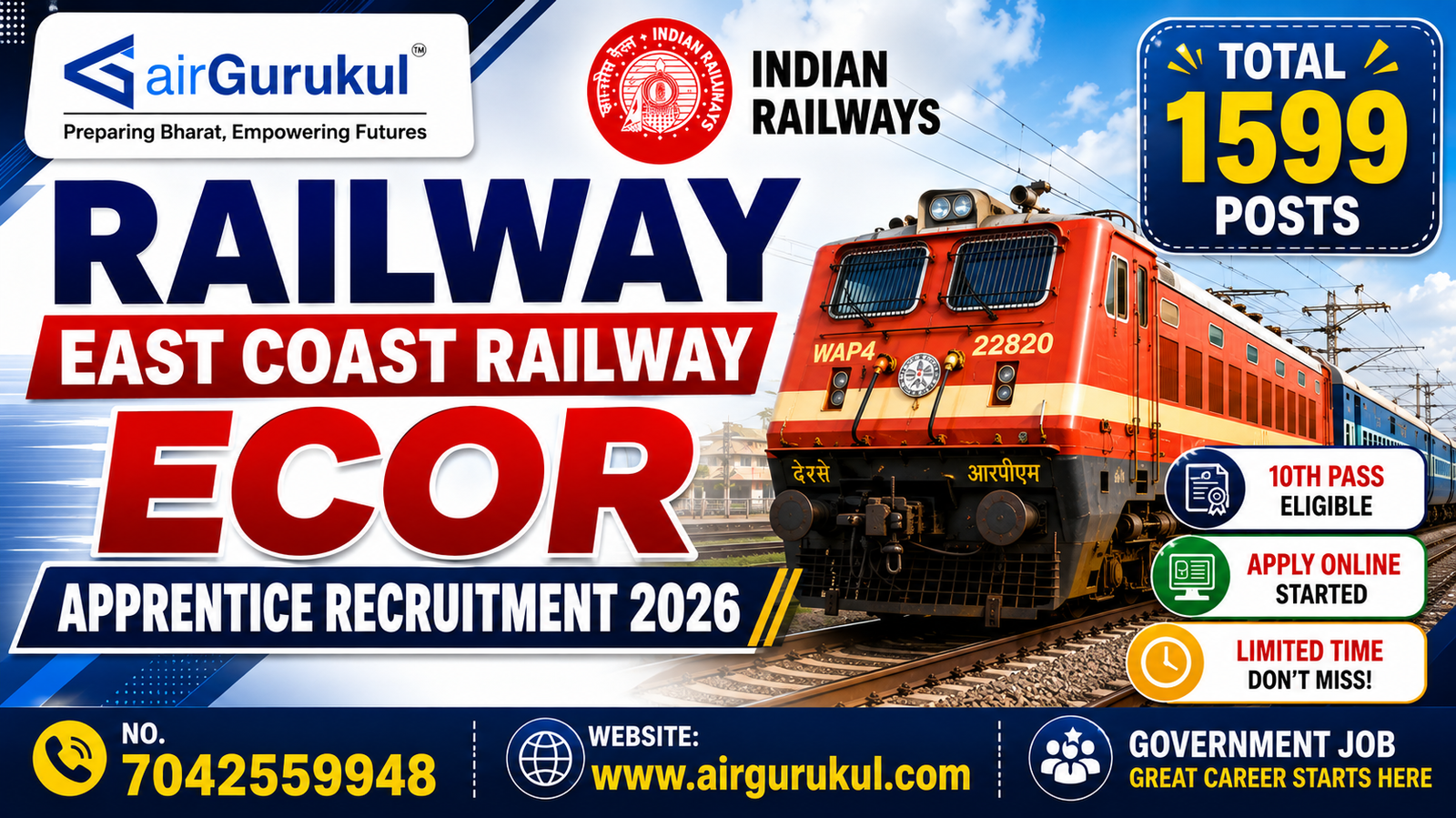 East Coast Railway ECoR Apprentice Recruitment 2026 for 1599 posts