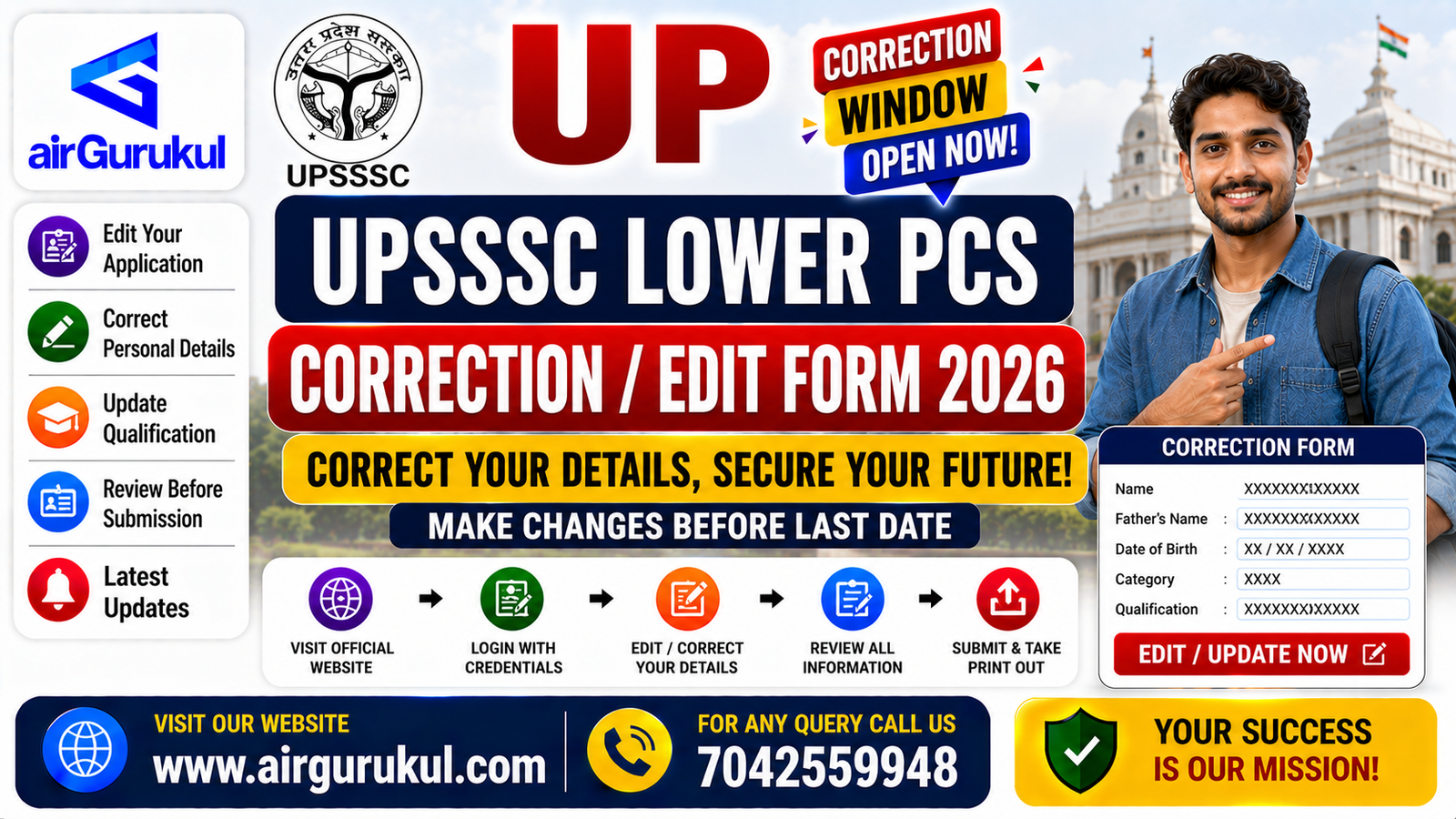 UP UPSSSC Lower PCS Correction Edit Form 2026 with vacancy details and eligibility information.