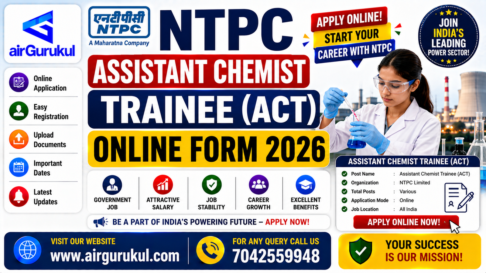 NTPC Assistant Chemist Trainee ACT Online Form 2026 notification for 40 chemistry vacancies.