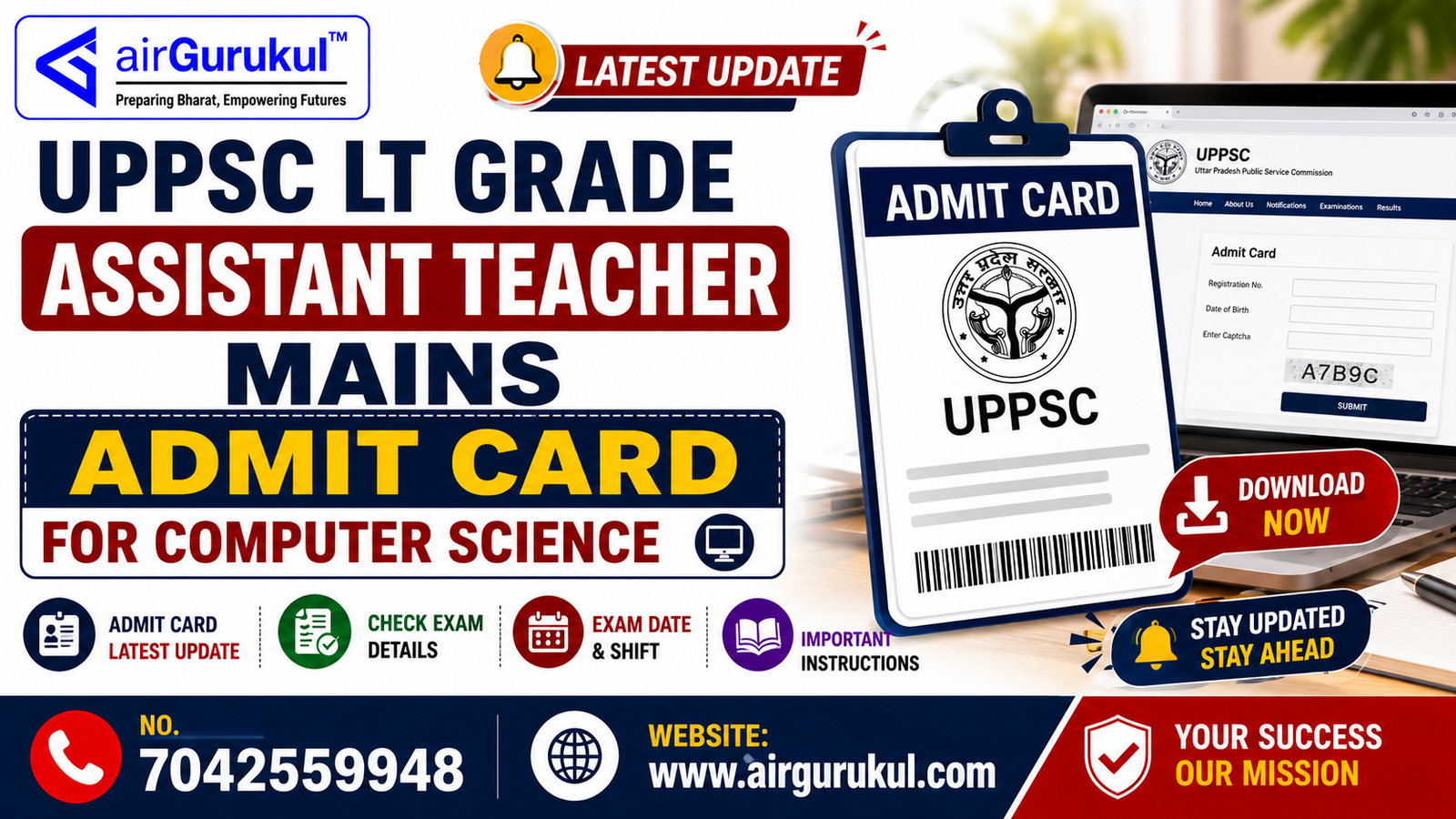 UPPSC LT Grade Assistant Teacher Mains Admit Card 2026 for Computer Science exam.