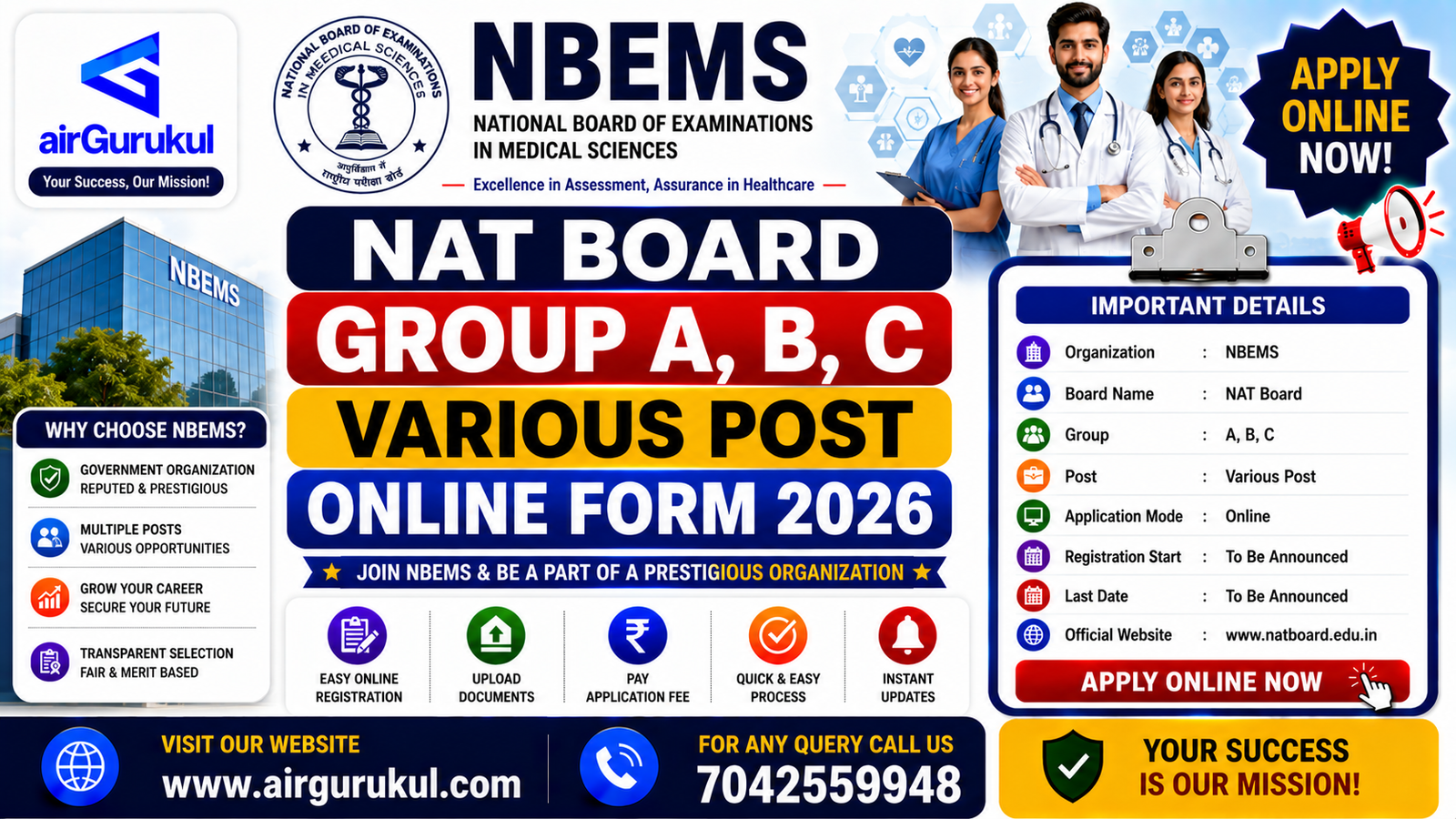 NBEMS NAT Board Group A B C Various Post Recruitment 2026 notification