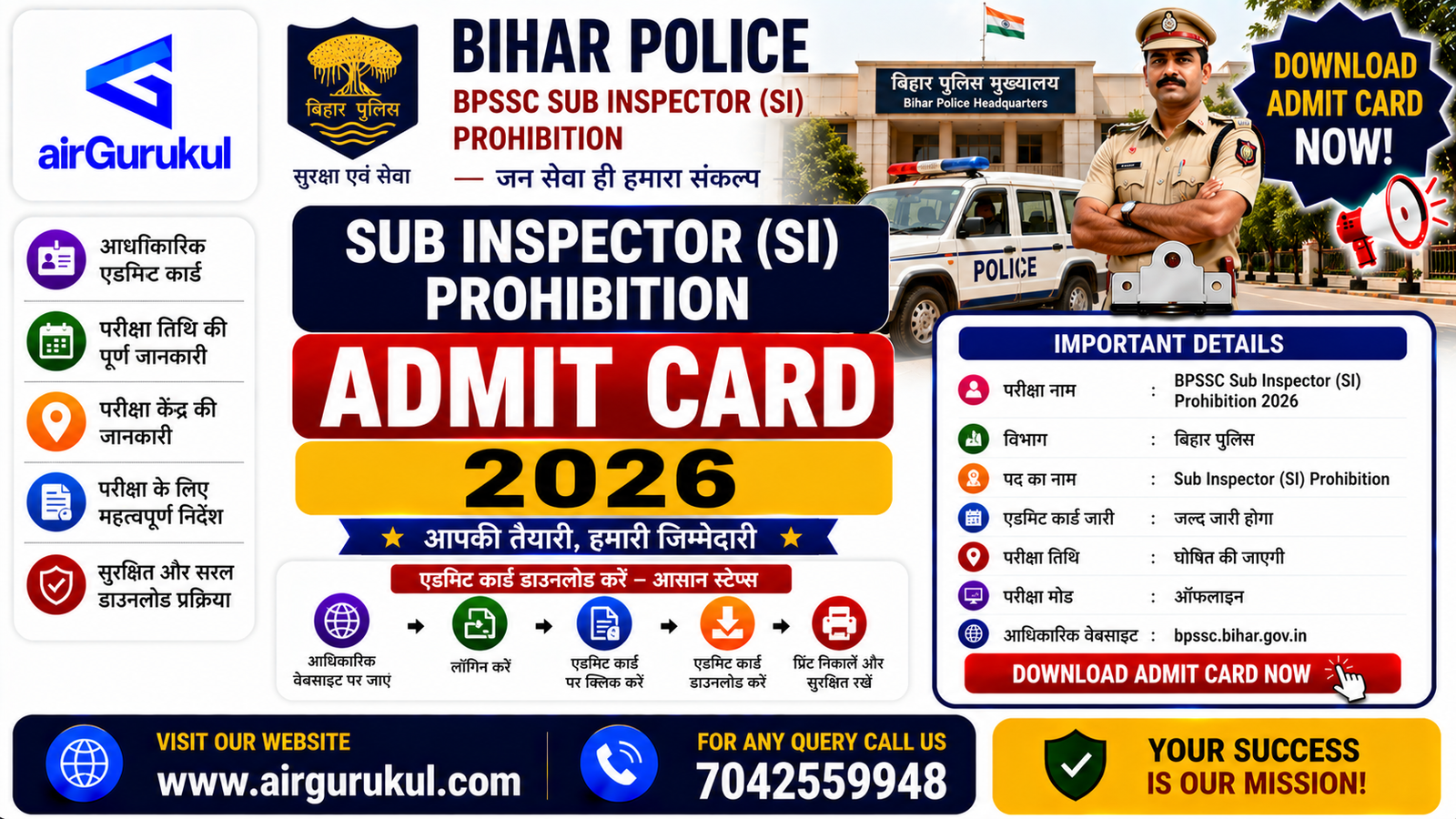 Bihar Police BPSSC Sub Inspector SI Prohibition Admit Card 2026 for 78 vacancies
