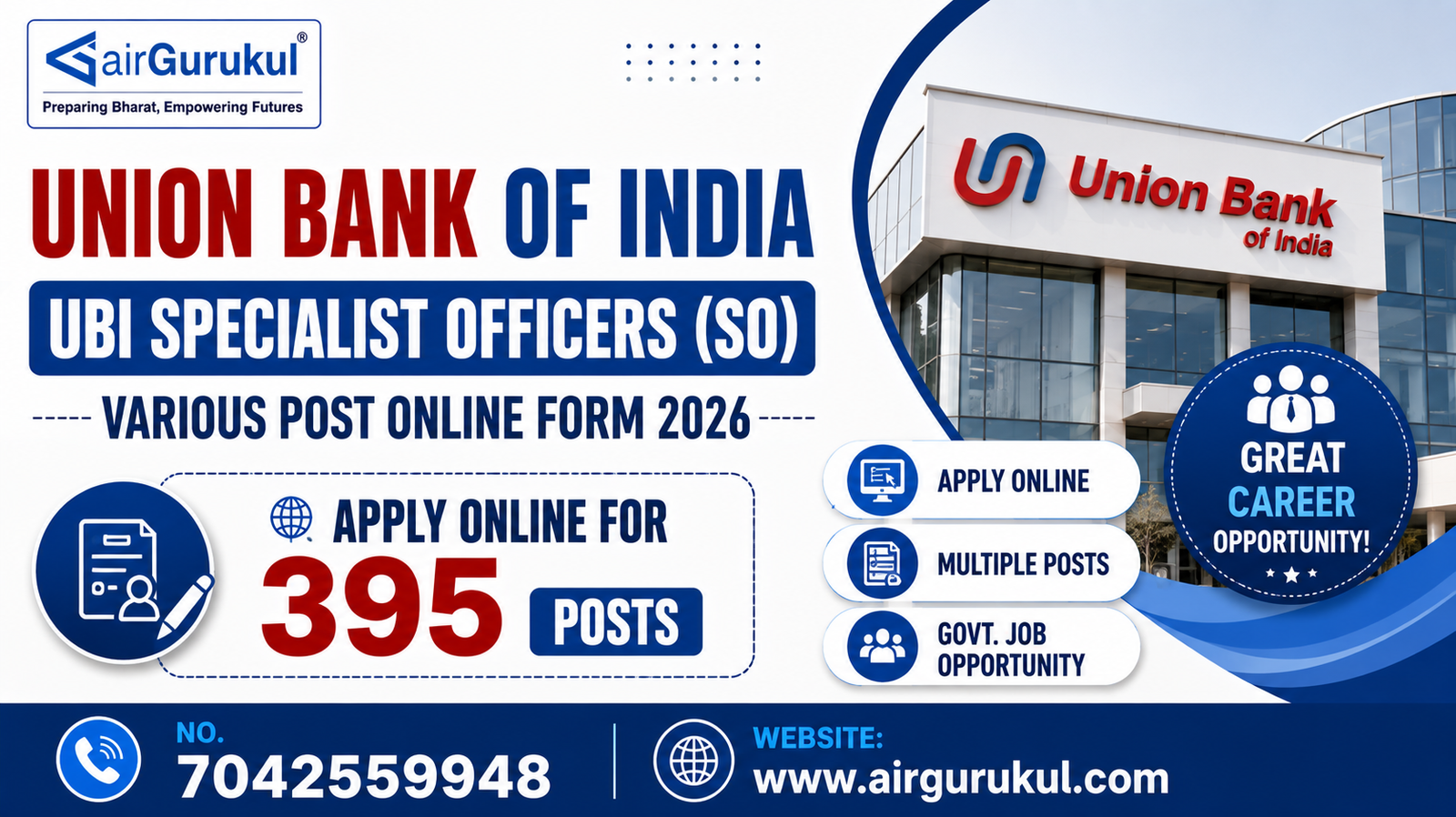 Union Bank of India UBI Specialist Officers SO Online Form 2026 notification for 395 Specialist Officer vacancies.