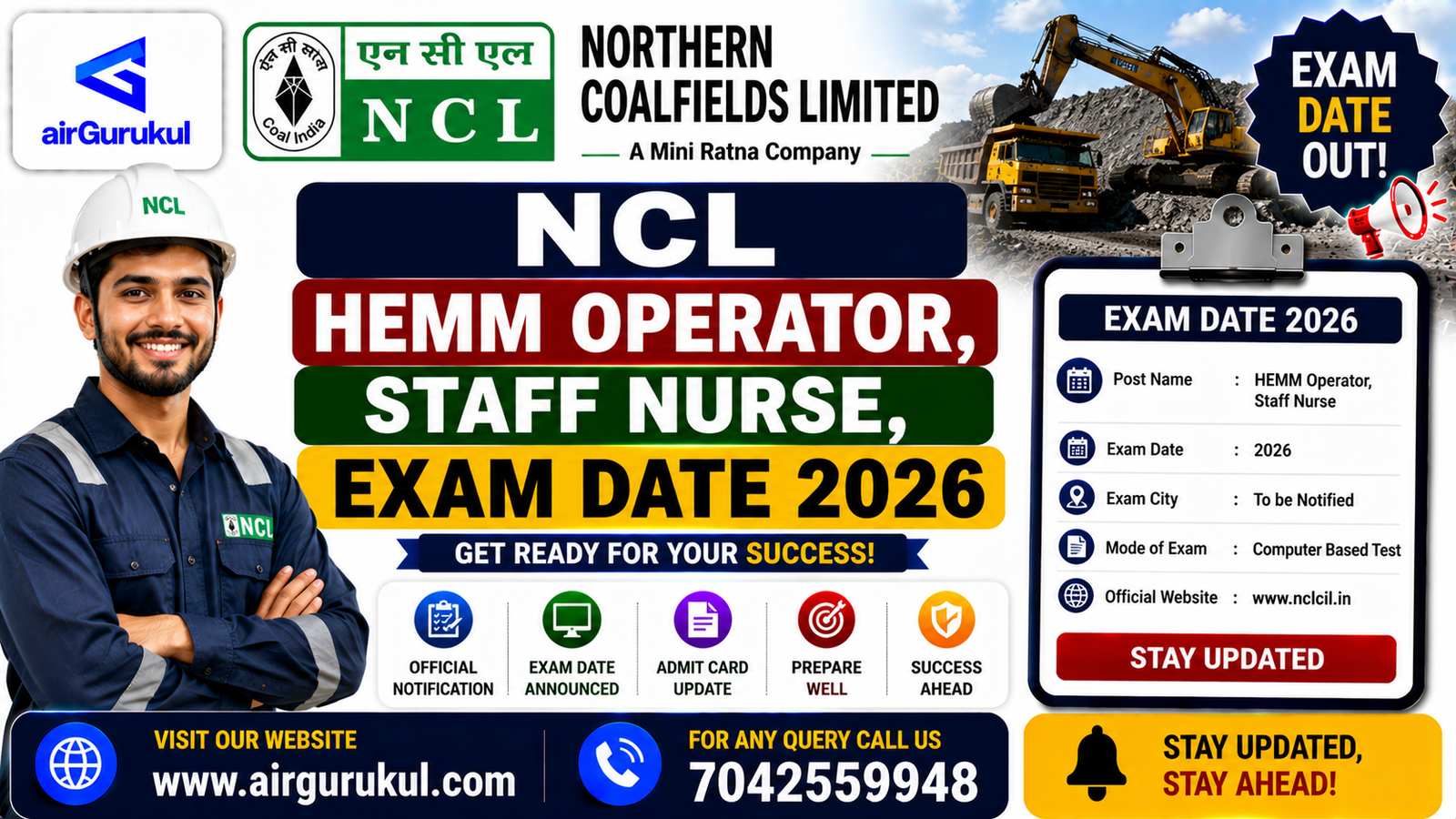 NCL HEMM Operator Exam Date 2026 recruitment notification with 577 vacancies