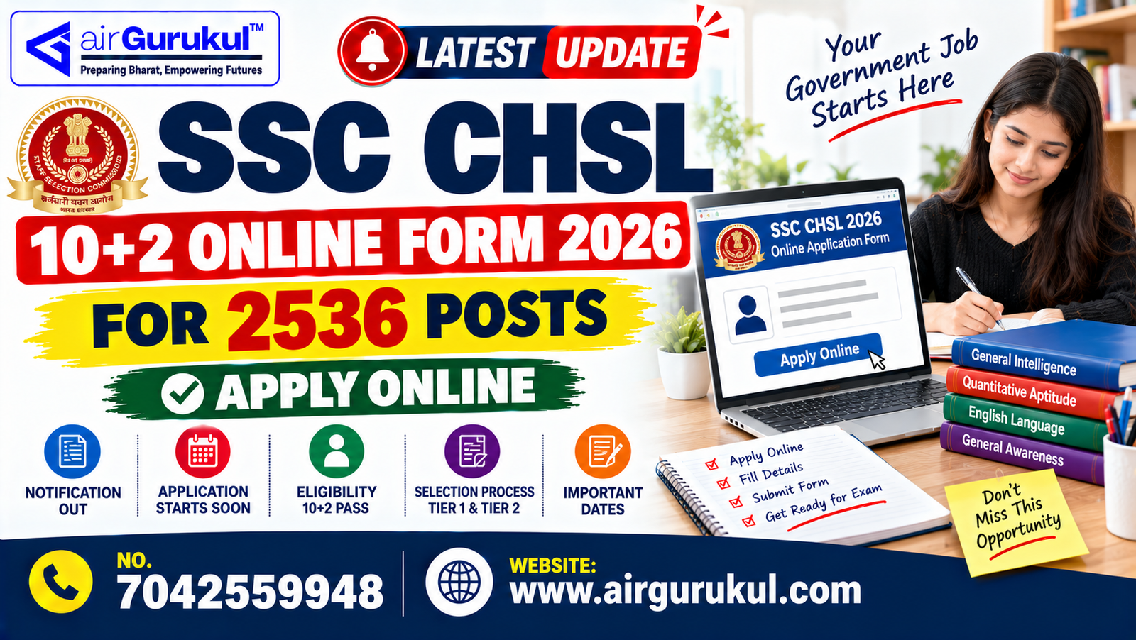 SSC CHSL 10+2 Online Form 2026 for 2536 Posts