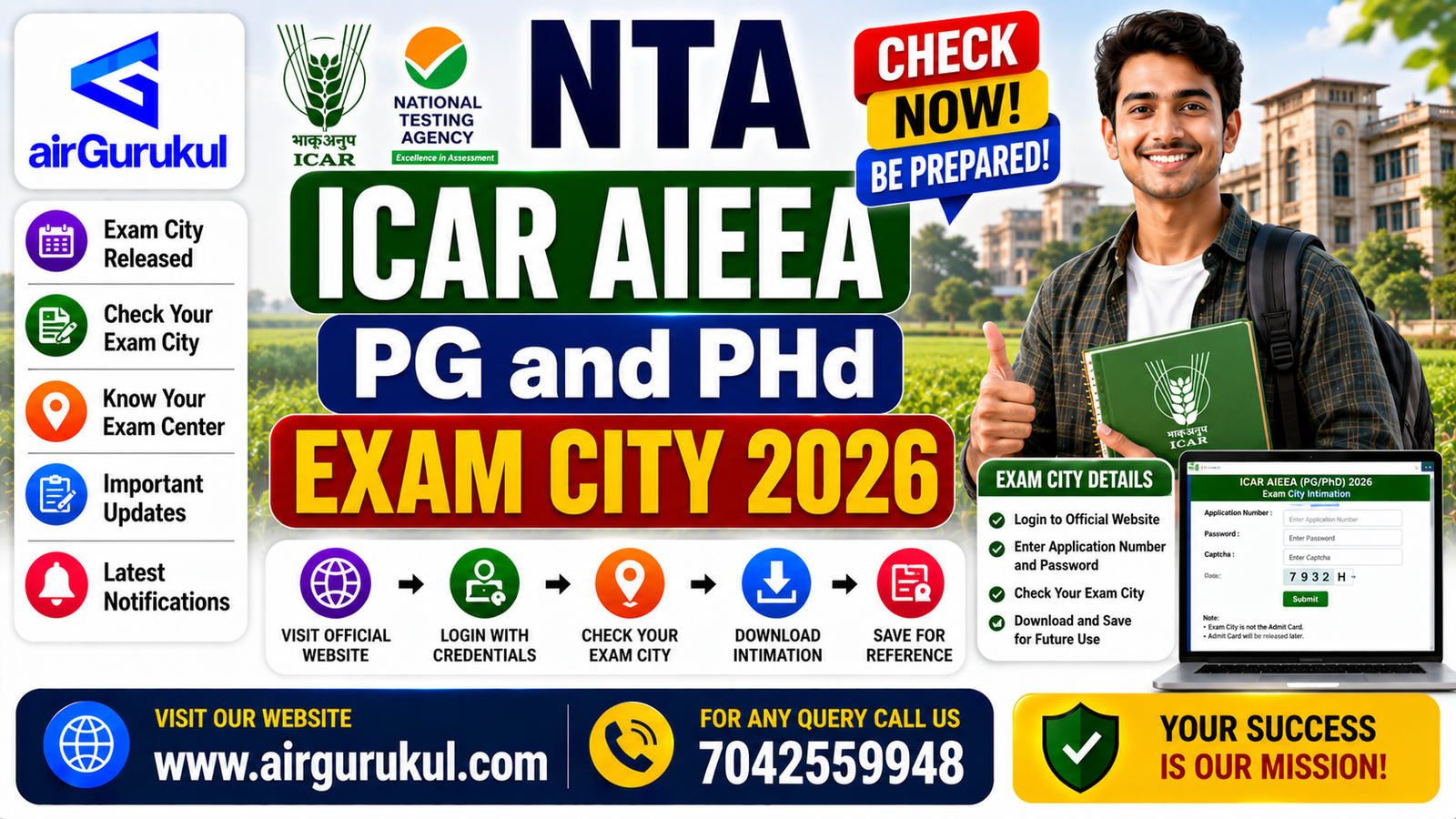 NTA ICAR AIEEA PG and PhD Exam City 2026 notification for agricultural postgraduate and doctoral admissions.