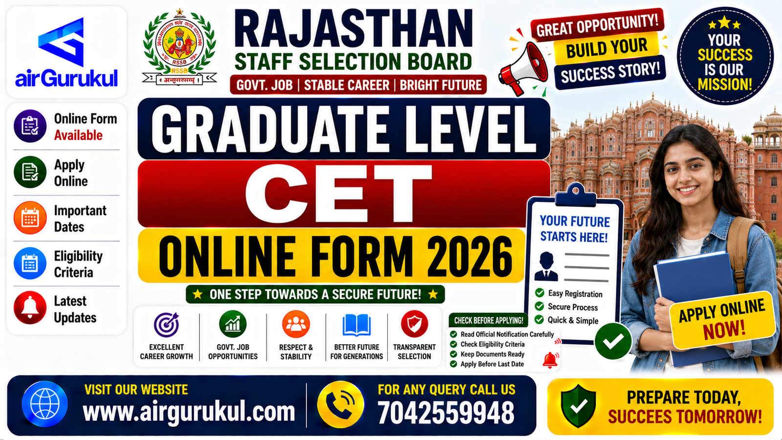 Rajasthan RSSB Graduate Level CET Online Form 2026 notification for graduate government recruitment posts.