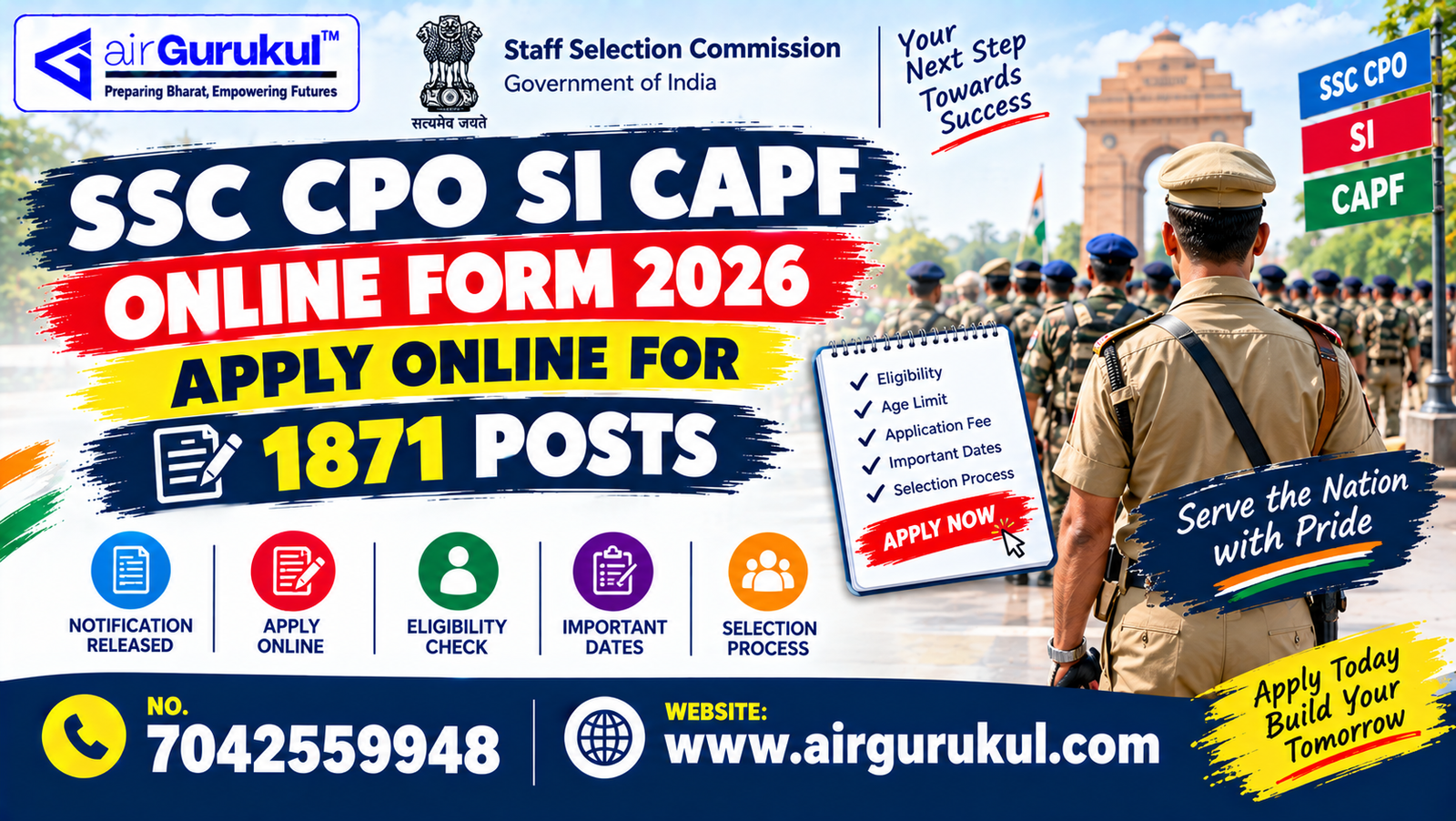 SSC CPO SI CAPF Online Form 2026 for 1871 Posts