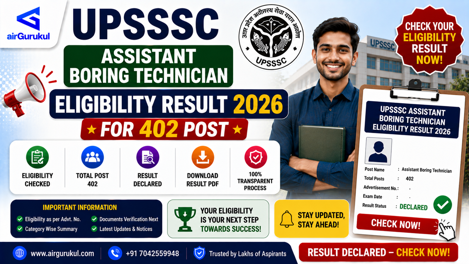 UPSSSC Assistant Boring Technician Eligibility Result 2026 for 402 vacancies