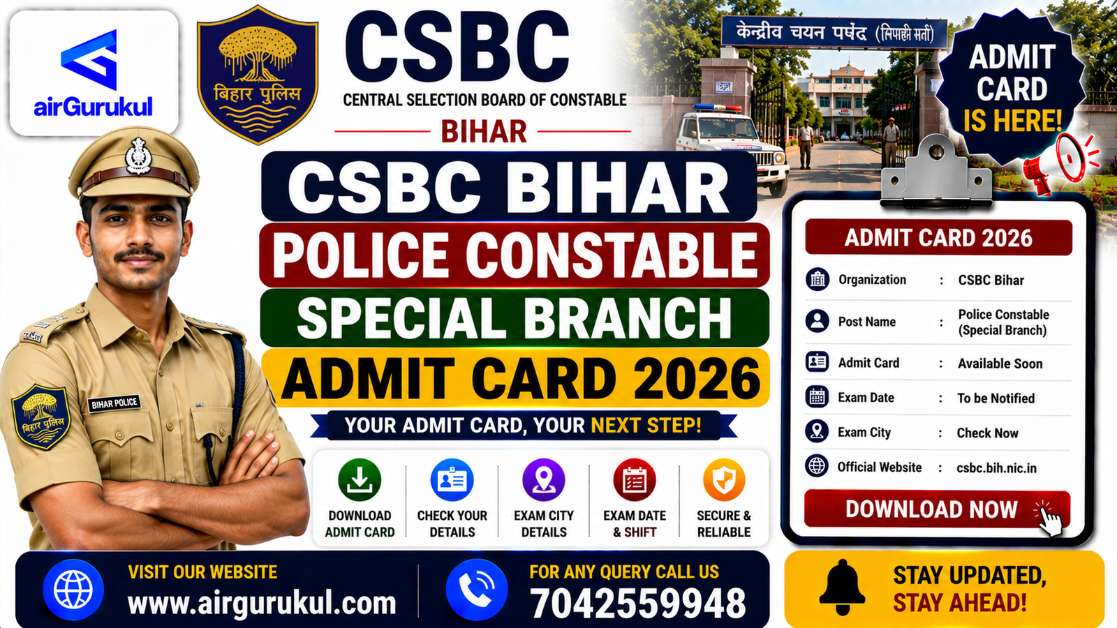 CSBC Bihar Police Constable Special Branch Admit Card 2026 exam and recruitment details