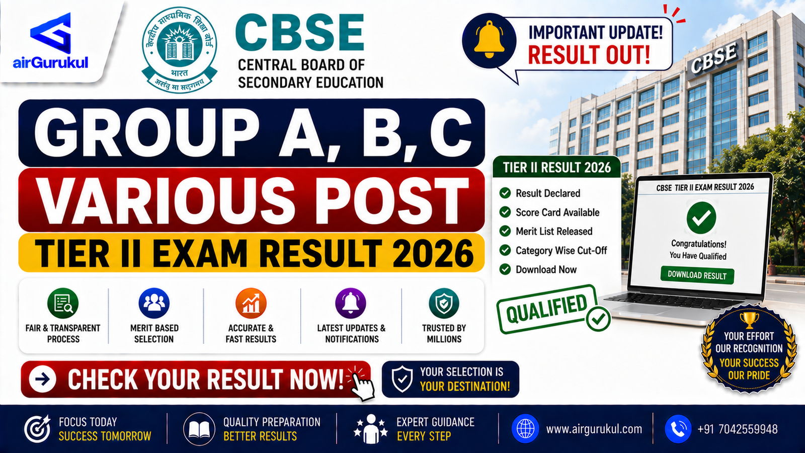 CBSE Group A B C Tier II Result 2026 PDF Download