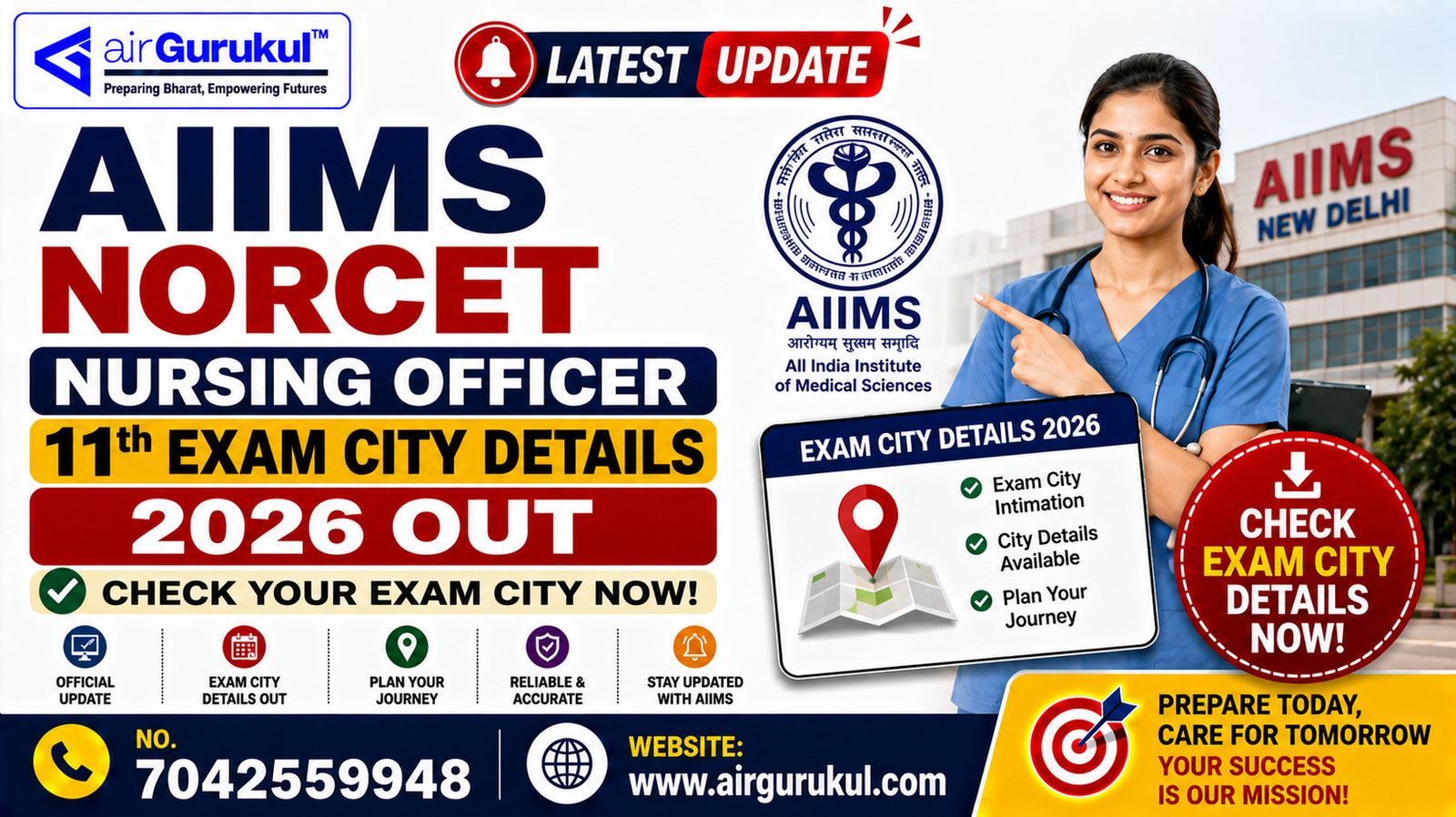 AIIMS NORCET Nursing Officer 11th Exam City Details 2026