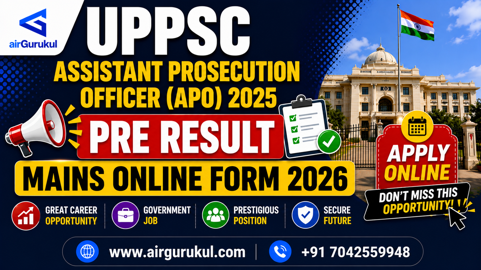 UPPSC APO 2025 Pre Result Out, Mains Form 2026 Apply Online