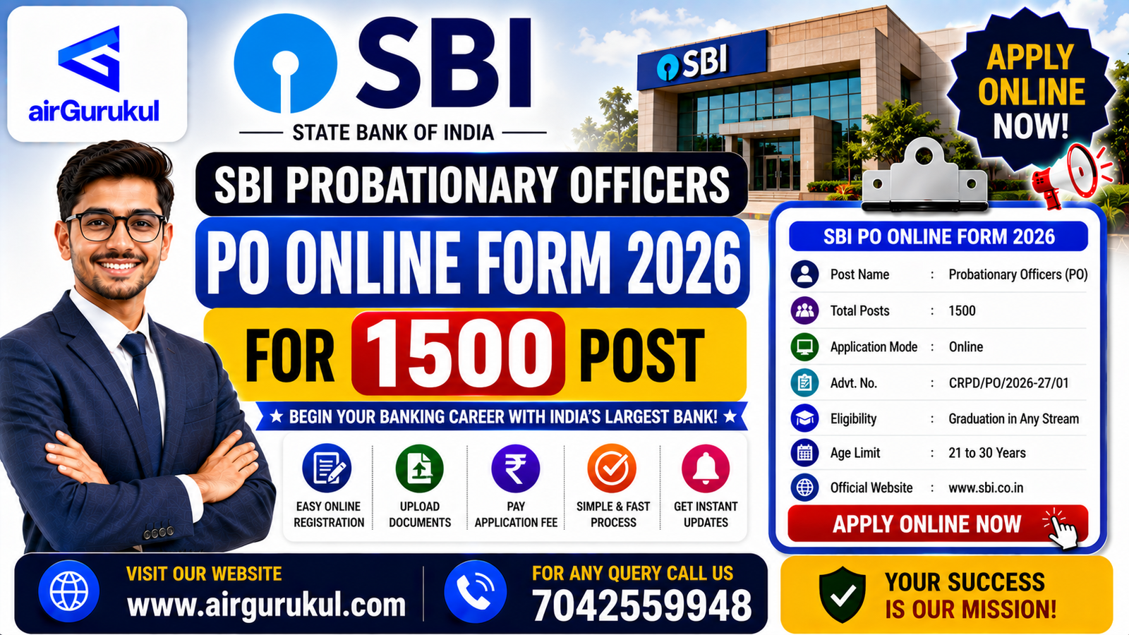 SBI Probationary Officers PO Online Form 2026 recruitment notification for 1500 posts