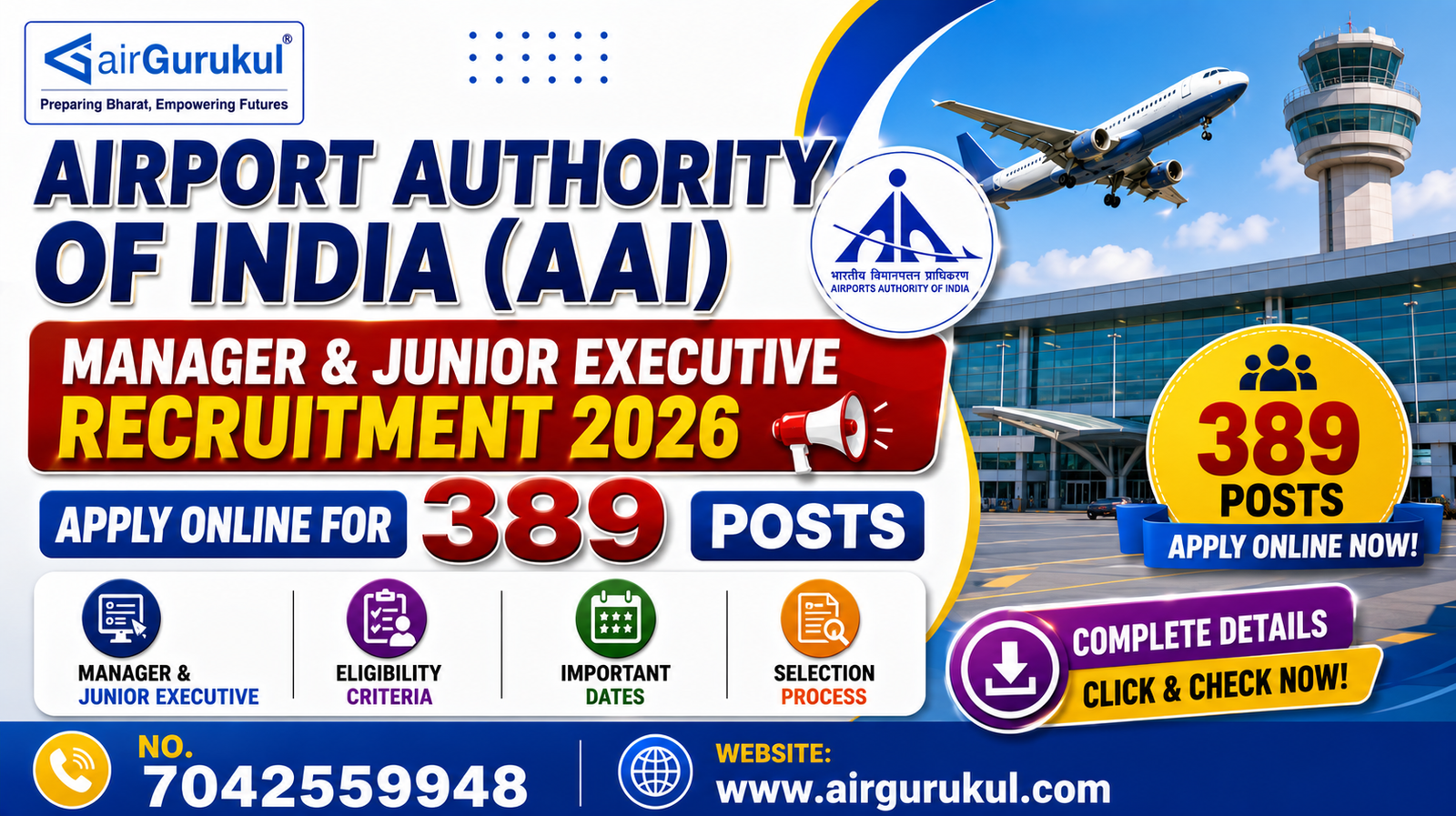 Airport Authority of India AAI Manager and Junior Executive Recruitment 2026 Notification for 389 Posts