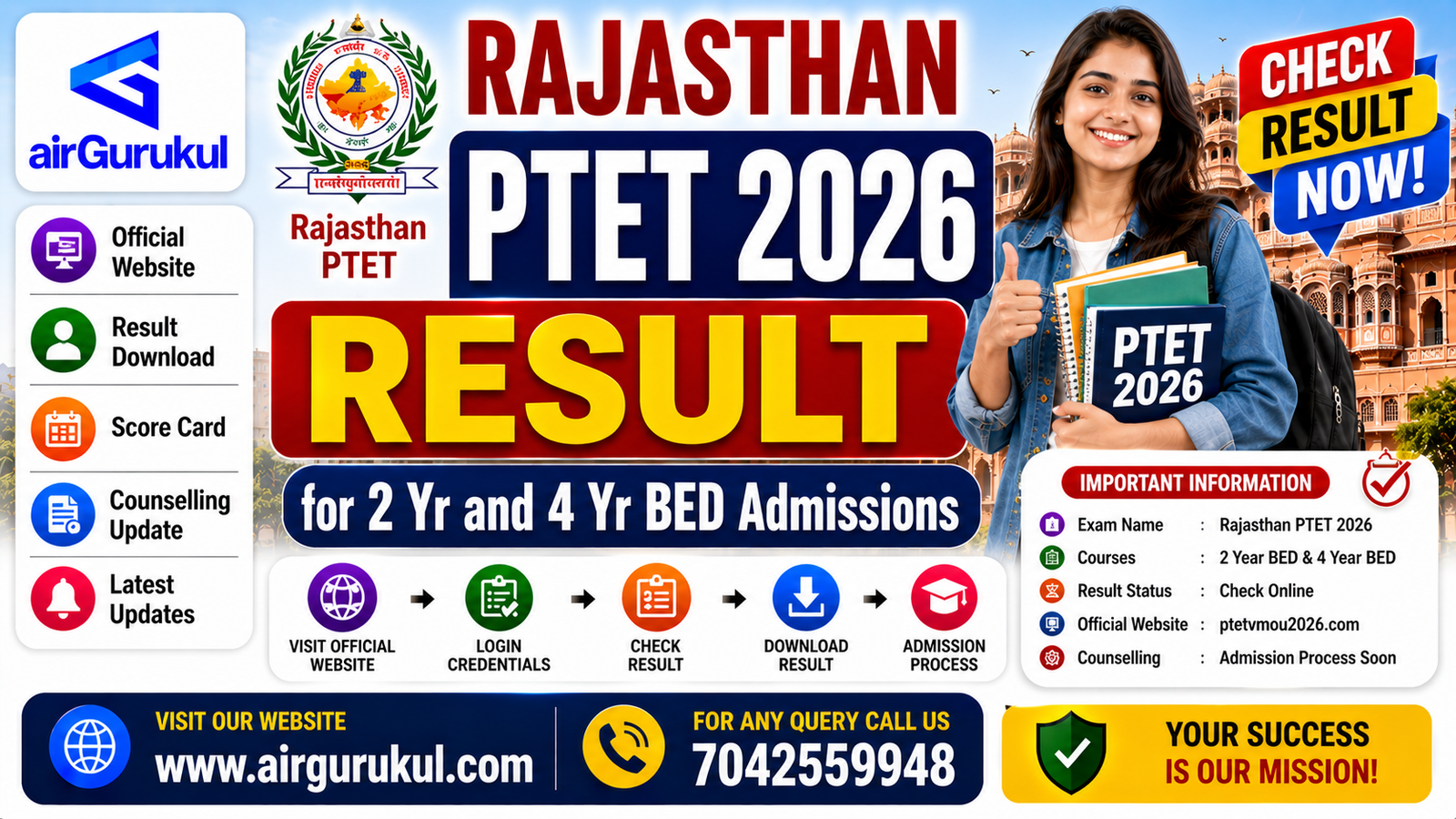Students checking Rajasthan PTET 2026 result and B.Ed admission scorecard online.
